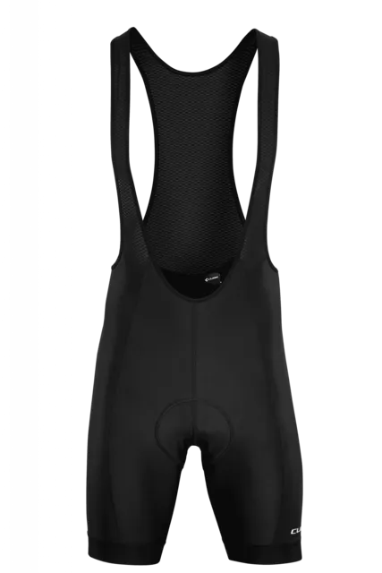 Die CUBE ATX Trägerhose ist eine schwarze Radhose mit Schulterträgern und gepolstertem Sitz, abgebildet auf einem schlichten weißen Hintergrund. Ihr anliegendes, atmungsaktives Material sorgt für Komfort beim Radfahren., Ansicht 3