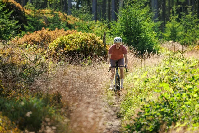 Gravelbikerin auf CUBE Nuroad C:62 2027 im Fichtelgebirge