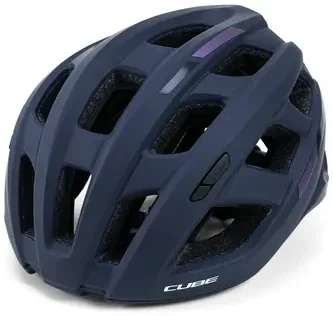 Nahaufnahme des CUBE Helm ROAD RACE Teamline in Dunkelblau. Hervorzuheben sind das belüftete, matte Design, die strukturierte Innenpolsterung, die reflektierenden Streifen und das kleine CUBE-Logo., Ansicht 6