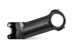 Der RFR Vorbau PRO ist ein schwarzer, mattierter Fahrradvorbau von Mr. Bike Lichtenfels, abgebildet auf weißem Hintergrund. Er verfügt über Schraubenlöcher an beiden Enden für die Montage am Gabelschaft und Lenker, mit dezentem seitlichen Text sichtbar.